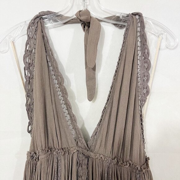 Free People Endless Summer Norina Maxi Dress Taupe Brown Halter Open Back SMALL - Picture 3 of 7
